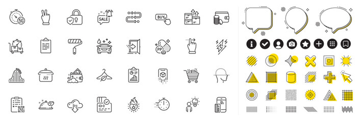 Set of Boiling pan, Shopping cart and Qr code line icons for web app. Design elements, Social media icons. Touchscreen gesture, Slow fashion, Launder money icons. Vector