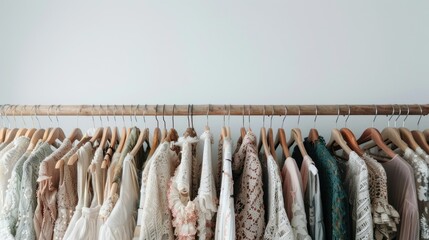 Fashion-forward clothing rack with chic garments, photographed against a white background