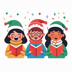 Three children are singing and reading a book together