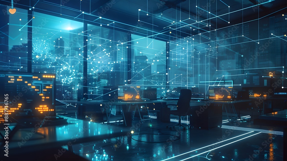 Poster an ai-driven workspace where workflows adapt in real time to changing conditions, depicted as a dyna