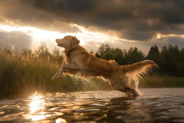 Serene Golden Retriever Basking in Sunlit Bliss on Summer Day - Generative AI. Beautiful simple AI generated image in 4K, unique.
