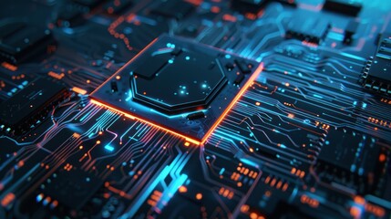 Obraz premium Circuit Board with Glowing Lines