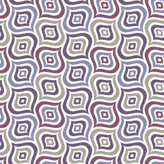 Seamless geometric design with colored striped elements of oval shape on a white background. Wavy abstract design.  Retro ethnic style.
