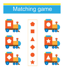 Matching game. Task for the development of attention and logic. Vector illustration of the cartoon locomotive.