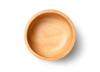 Empty wooden bowl isolated on white background with clipping path.