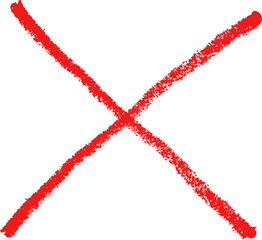 Red cross mark. Paint brushed crayon symbol of check. Hand drawn grunge sign of check, stamp of false and ban. Danger graffiti graphic logo