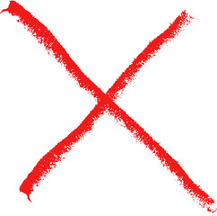 Red cross mark. Paint brushed crayon symbol of check. Hand drawn grunge sign of check, stamp of false and ban. Danger graffiti graphic logo