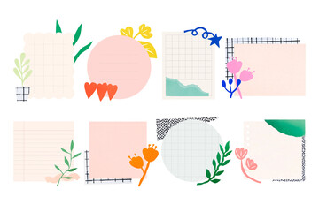 Paper note png sticker set, cute pastel collage elements, transparent background