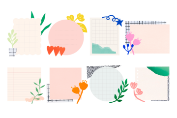 Paper note png sticker set, cute pastel collage elements, transparent background