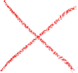 Red cross mark. Paint brushed crayon symbol of check. Hand drawn grunge sign of check, stamp of false and ban. Danger graffiti graphic logo