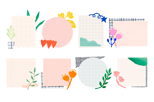 Paper note png sticker set, cute pastel collage elements, transparent background