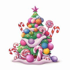 Obraz premium A colorful Christmas tree with candy canes and candy balls