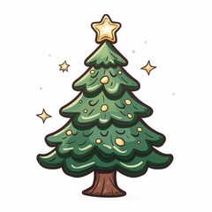 Fototapeta premium A cartoon Christmas tree with a star on top