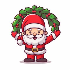 Fototapeta premium A cartoonish santa with a wreath in his hand