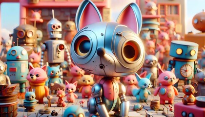 Robots Retro: Aventuras Mec&aacute;nicas, Fotograf&iacute;a Hiperrealista, Ilustraci&oacute;n 3D, personajes de hojalata