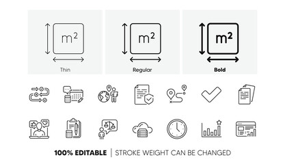 Efficacy, Accounting and Cloud server line icons. Pack of Time, Survey progress, Outsource work icon. Tick, Lawyer, Account pictogram. Certificate, Square area, Journey. Documents. Line icons. Vector