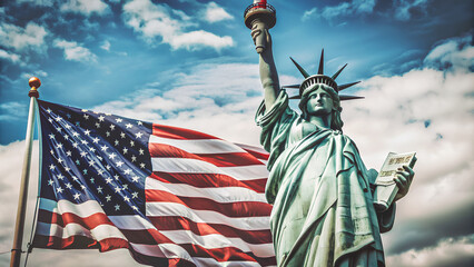 Naklejka premium The statue of liberty with her pedestal, New York City, USA