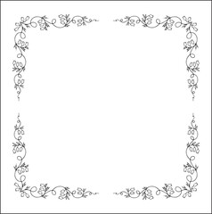 Black and white floral frame with bluebell flowers, bluebells decorative corners for greeting cards, banners, business cards, invitations, menus. Isolated vector illustration.	
