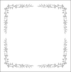 Vegetal ornamental frame with leaves, decorative border, corners for greeting cards, banners, business cards, invitations, menus. Isolated vector illustration.	
