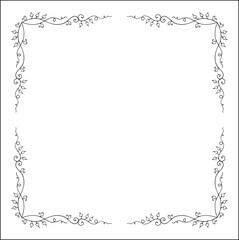 Vegetal ornamental frame with leaves, decorative border, corners for greeting cards, banners, business cards, invitations, menus. Isolated vector illustration.	