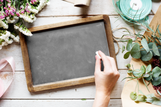Blackboard PNG mockup flat lay