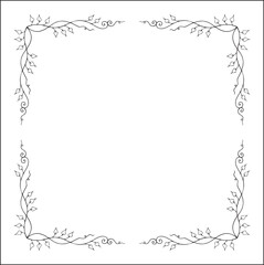 Vegetal ornamental frame with leaves, decorative border, corners for greeting cards, banners, business cards, invitations, menus. Isolated vector illustration.	