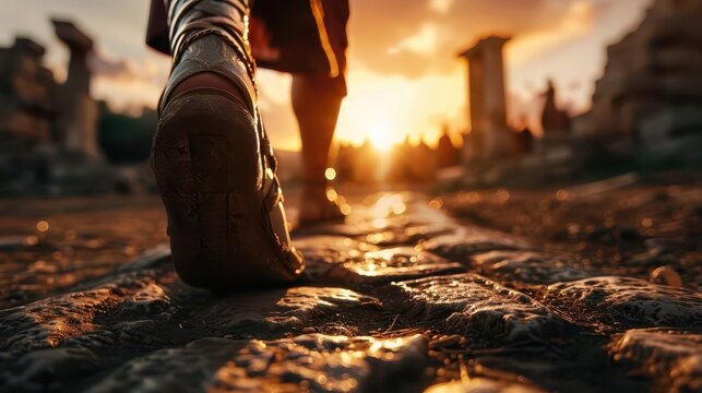 Historical reenactment in a vividly preserved ancient site, actors bringing the past to life amidst the ruins of history