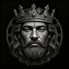 Fototapeta premium A detailed digital artwork of a bearded king with intricate facial tattoos 