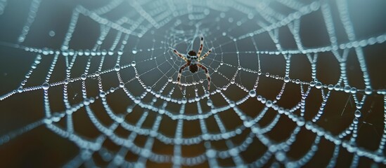 Obraz premium A Spiderweb Adorned with Dew Drops