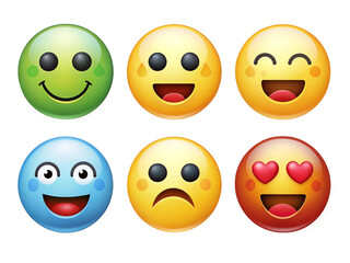 High Detailed Beautiful Emoji Expressions Icon Set on Transparent Background