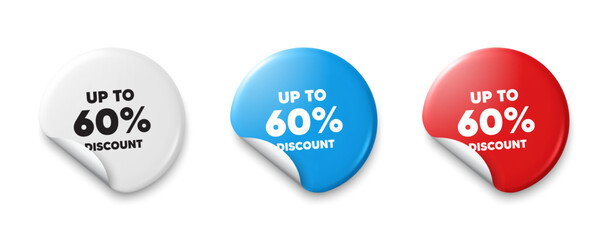 Up to 60 percent discount. Price tag sticker with offer message. Sale offer price sign. Special offer symbol. Save 60 percentages. Sticker tag banners. Discount label badge. Vector