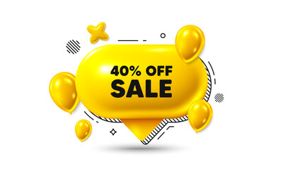Birthday speech bubble 3d icon. Sale 40 percent off discount. Promotion price offer sign. Retail badge symbol. Sale chat offer. Speech bubble balloons banner. Text box balloon. Vector