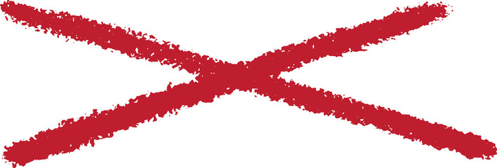 Red cross mark. Paint brushed crayon symbol of check. Hand drawn grunge sign of check, stamp of false and ban. Danger graffiti graphic logo