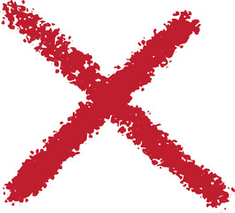 Red cross mark. Paint brushed crayon symbol of check. Hand drawn grunge sign of check, stamp of false and ban. Danger graffiti graphic logo