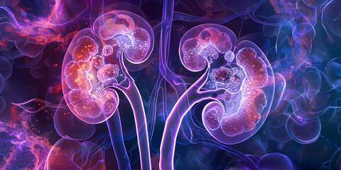 Renal pathology image displaying chronic kidney disease effects on kidney tissue. Concept Medical Imaging, Renal Pathology, Chronic Kidney Disease, Kidney Tissue, Histopathology