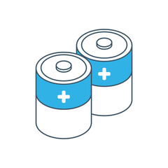 Battery icon isometric 3d style vector image. Outline design, isolated on white background.