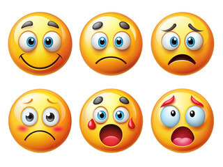 High Detailed Beautiful Emoji Expressions Icon Set on Transparent Background