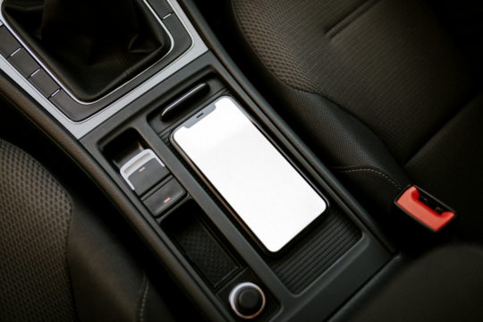 Mobile phone inside a car design element