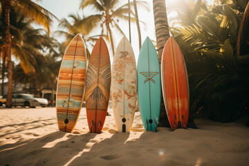 Surfing board at the beach summer beautiful day weekend vacation time Generative AI picture