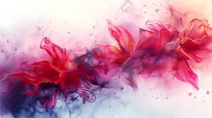 Obraz premium Vibrant abstract floral artwork with swirling colors, blending red and purple hues, creating a dreamy and artistic impression of flowers in motion.