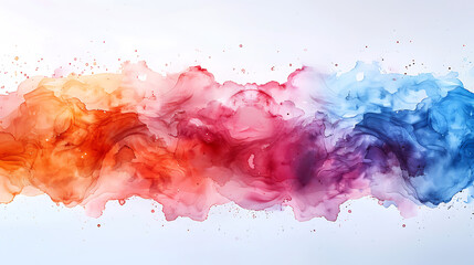 Fototapeta premium Vibrant abstract gradient of colorful ink clouds merging seamlessly on a white background, creating a dynamic artistic visual effect.