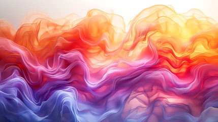Fototapeta premium Vibrant abstract wave pattern in warm colors blending with purples and blues, creating a flowing, ethereal visual effect.