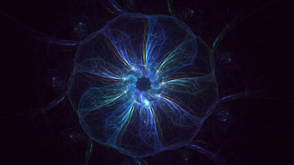 3D rendering abstract multicolored fractal light background with bright center. Its not AI Generatd illustration.