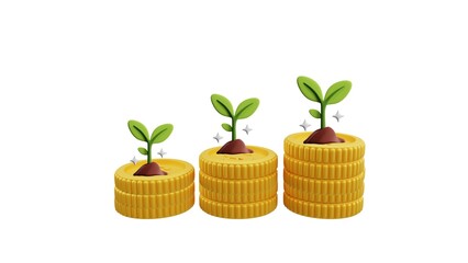 plant growing in a coin money. Tree growing on coin money with white background. saving money concept. The idea of maximizing the profit from the business investment. 3d illustration