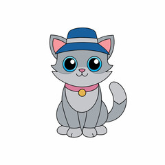Adorable cat in a festive hat with Christmas themes in a playful vector illustration on a white background for holiday projects