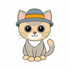 Adorable cat in a festive hat with Christmas themes in a playful vector illustration on a white background for holiday projects