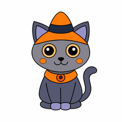 Adorable cat in a festive hat with Christmas themes in a playful vector illustration on a white background for holiday projects