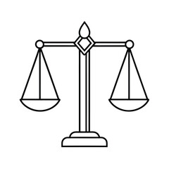 Scales of Justice Vector Line Art Icon Logo.