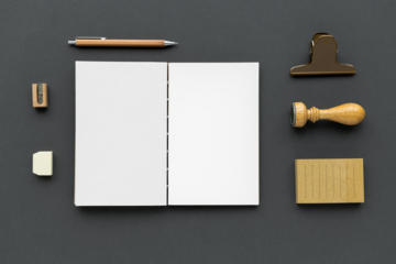 Set of stationery on workspace design element