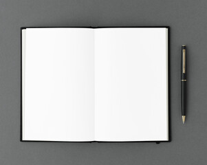 Opened notebook page with a black pen design element